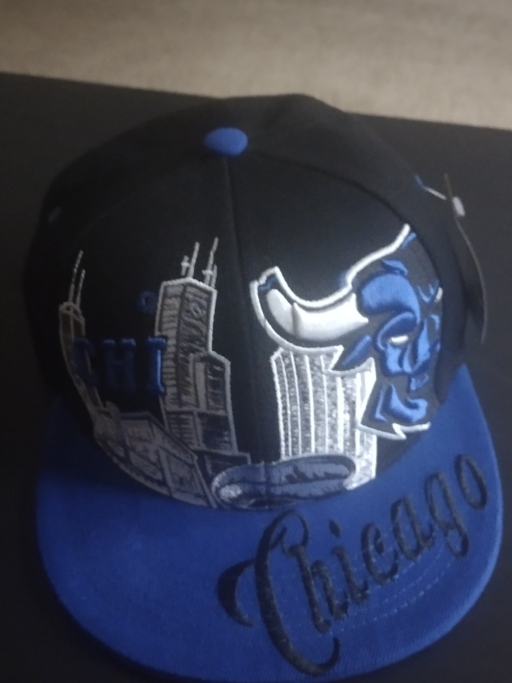 Chicago Bulls City Skyline Snapback Hat - Black & Royal Blue $12